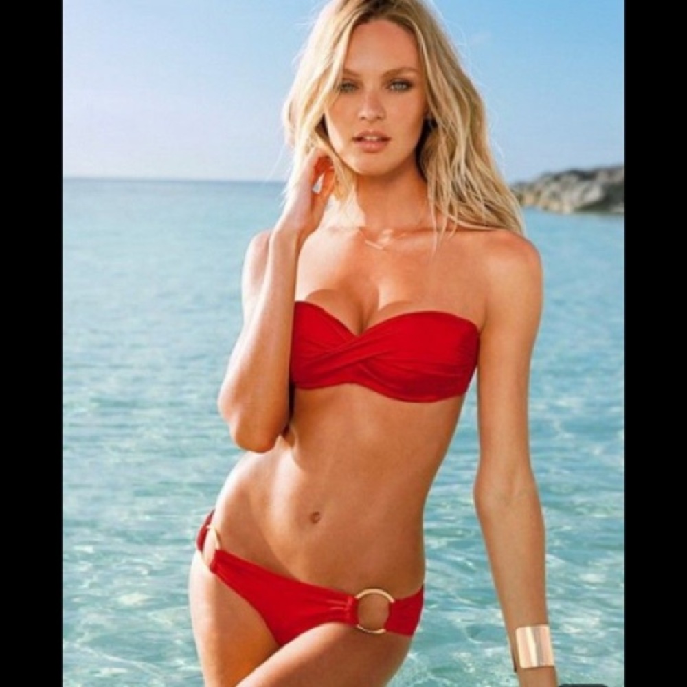 Victoria’s Secret 🌹 VERY SEXY Push-Up Sweetheart Bandeau Gold Ring Bikini Set